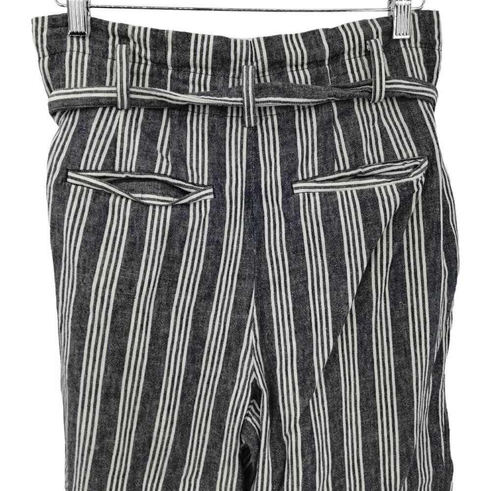 Madewell Striped Linen Blend Paperbag Pants Size 8 Pleated Indigo Stripe Belted - Picture 10 of 12
